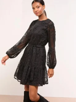 Lipsy 3D Lace Long Sleeve Mini Dress^Women Dresses