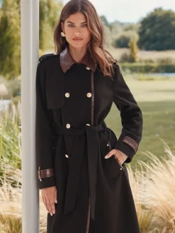 Lipsy Black Double Breasted Military Longline Coat^Women Coats & Jackets|Coats & Jackets