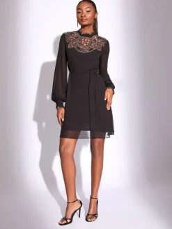 Lipsy Black Embellished Cut Out Artwork Long Sleeve Mini Shift Dress^Women Occasion Dresses|Occasionwear
