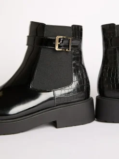 Lipsy Black Faux Croc Effect Chelsea Boots^ Boots & Wellies