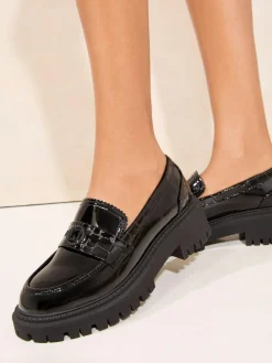 Online Lipsy Black Faux Leather Patent Chunky Penny Loafers