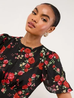 Hot Lipsy Black Floral Print Short Sleeve Woven Maxi Dress