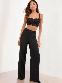 Lipsy Black Floral Print Lace Padded Bandeau Bra^Women Bras