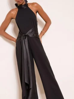 Sale Lipsy Black Halter Neck Satin Drape Jumpsuit