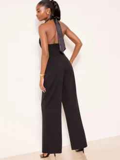 Sale Lipsy Black Halter Neck Satin Drape Jumpsuit
