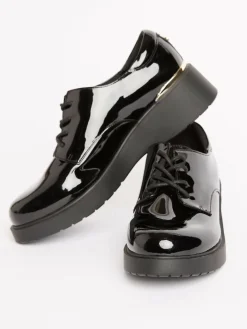 Clearance Lipsy Black Heel Clip Wedge Brogue School Shoes