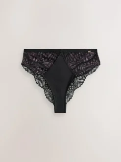 Lipsy Black High Rise Geo Lace Thong^Women Panties