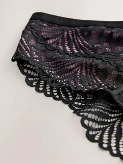 Lipsy Black High Rise Geo Lace Thong^Women Panties