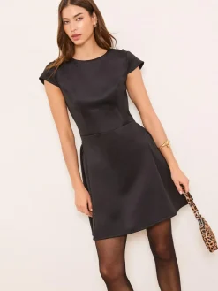 Online Lipsy Black Historic Waist Button Detail Short Sleeve Mini Dress