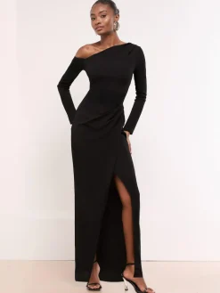 Online Lipsy Long Sleeve Off The Shoulder Gathered Waist Maxi Dress Black