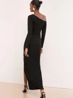 Online Lipsy Long Sleeve Off The Shoulder Gathered Waist Maxi Dress Black