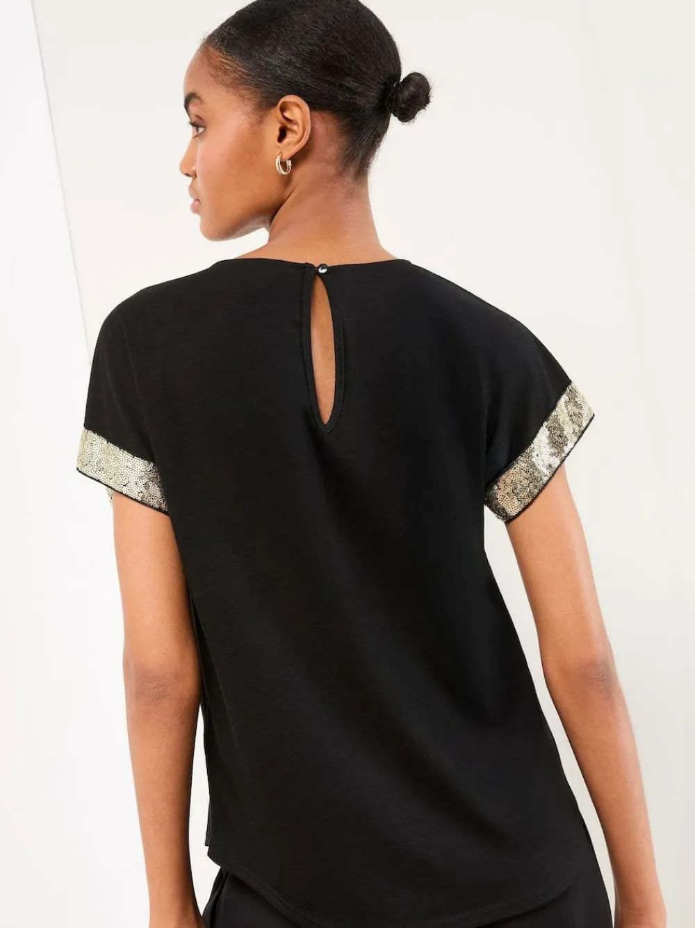 Clearance Lipsy Crew Neck T-Shirt Black Mesh Gold Sequin