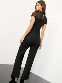 Online Lipsy Black Mesh Short Sleeve Jumpsuit