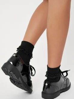 Lipsy Black Narrow Fit (E) Clean Lace Up Chunky Brogue School Shoes^ Shoes