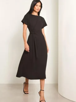 Discount Lipsy Petite Knot Side Midi Dress Black