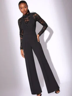 Lipsy Black Petite Long Sleeve Lace High Neck Jumpsuit^Women Occasionwear|Jumpsuits & Playsuits