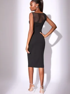 Sale Lipsy Black Petite Mesh Mix Sleeveless Bodycon Midi Dress