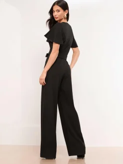 Hot Lipsy Petite Short Sleeve Hardware Jumpsuit Black