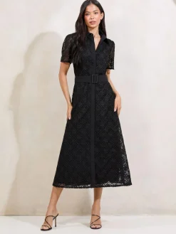 Best Lipsy Premium Lace Belted Shirt Dress Black