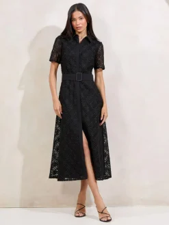 Best Lipsy Premium Lace Belted Shirt Dress Black