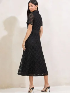 Best Lipsy Premium Lace Belted Shirt Dress Black