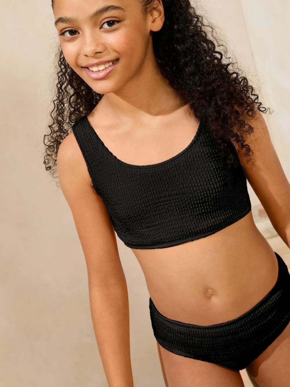 Discount Lipsy Black Scoop Neck Textured Bikini (5-16yrs)