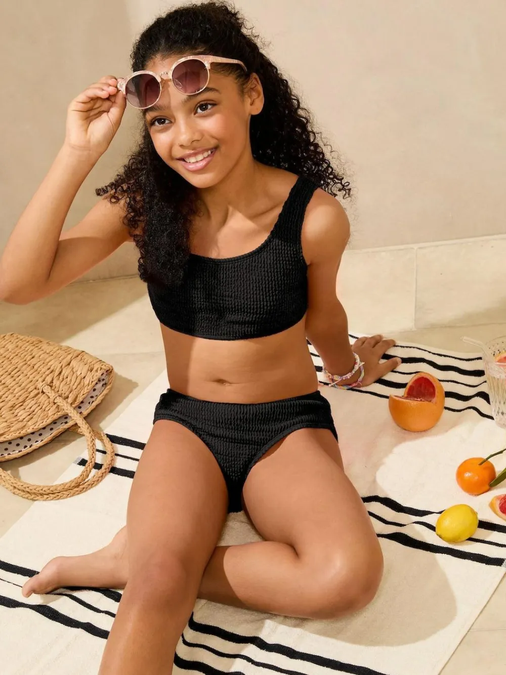 Discount Lipsy Black Scoop Neck Textured Bikini (5-16yrs)