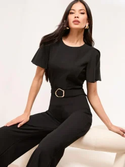 Lipsy Short Sleeve Hardware Jumpsuit Black