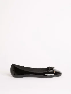 Outlet Lipsy Black Standard Fit (F) Patent Slip On Ballerina School Shoes