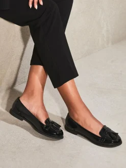 Discount Lipsy Black Standard Fit Patent Flat Tassel Loafers