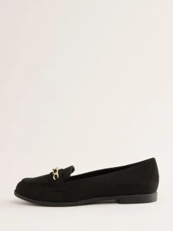 Lipsy Black Standard Fit Flat Slip On Chain Trim Faux Suede Loafers^Women Flats