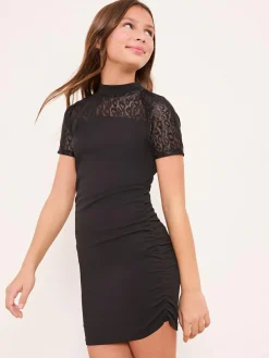 Lipsy Black Teen Leopard Print Mesh Bodycon Dress (10-16yrs)^ Dresses|Occasionwear