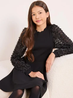 Clearance Lipsy Black Textured Sleeve Knit Dress (5-16yrs)