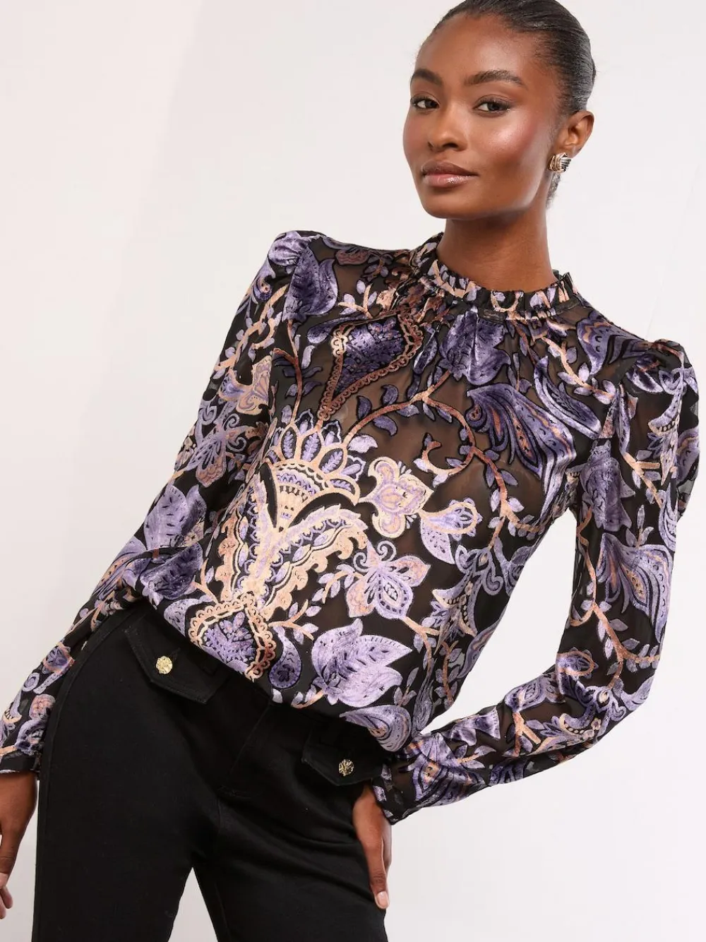 Discount Lipsy Black Velvet High Neck Blouse