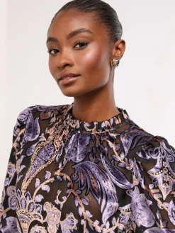 Discount Lipsy Black Velvet High Neck Blouse