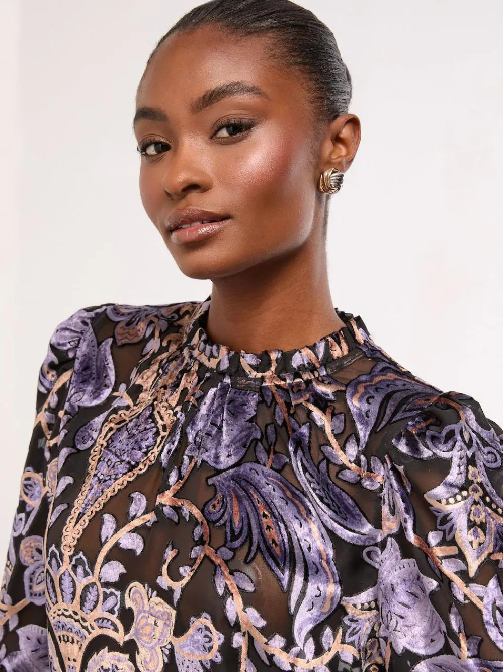 Discount Lipsy Black Velvet High Neck Blouse