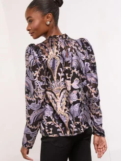 Discount Lipsy Black Velvet High Neck Blouse