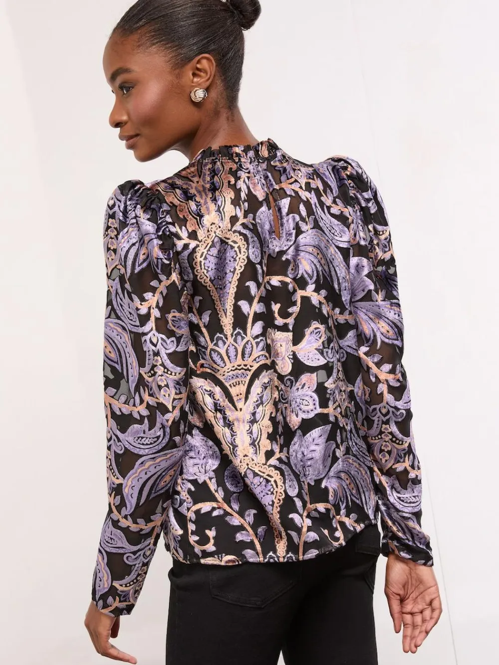 Discount Lipsy Black Velvet High Neck Blouse