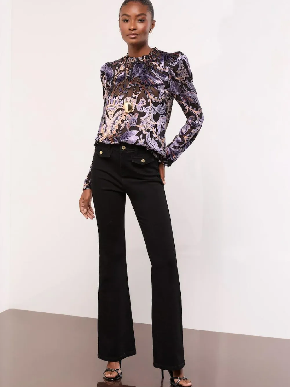 Discount Lipsy Black Velvet High Neck Blouse