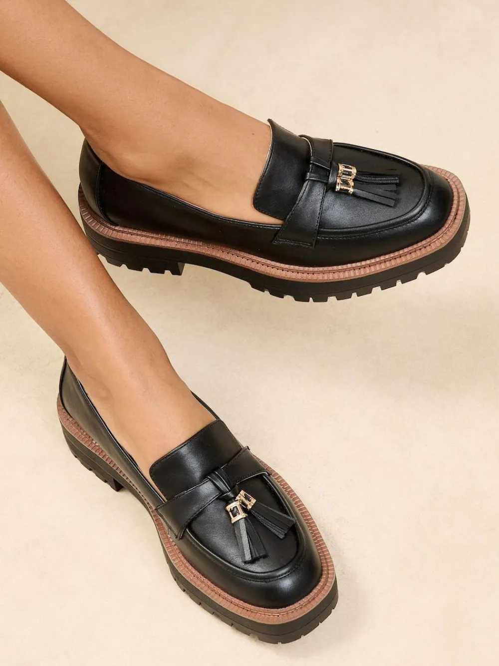 Online Lipsy Wide Fit Chunky Snaffle Trim Detail Faux Leather Loafers Black