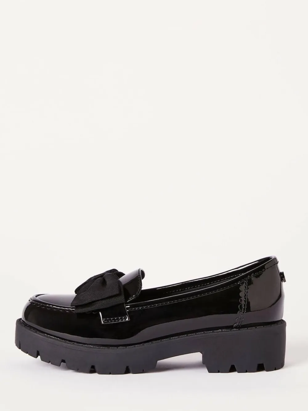 Lipsy Black Wide Fit (G) Patent Chunky Bow Slip On Loafer School Shoes^ Shoes