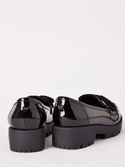 Lipsy Black Wide Fit (G) Patent Chunky Bow Slip On Loafer School Shoes^ Shoes