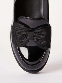 Lipsy Black Wide Fit (G) Patent Chunky Bow Slip On Loafer School Shoes^ Shoes