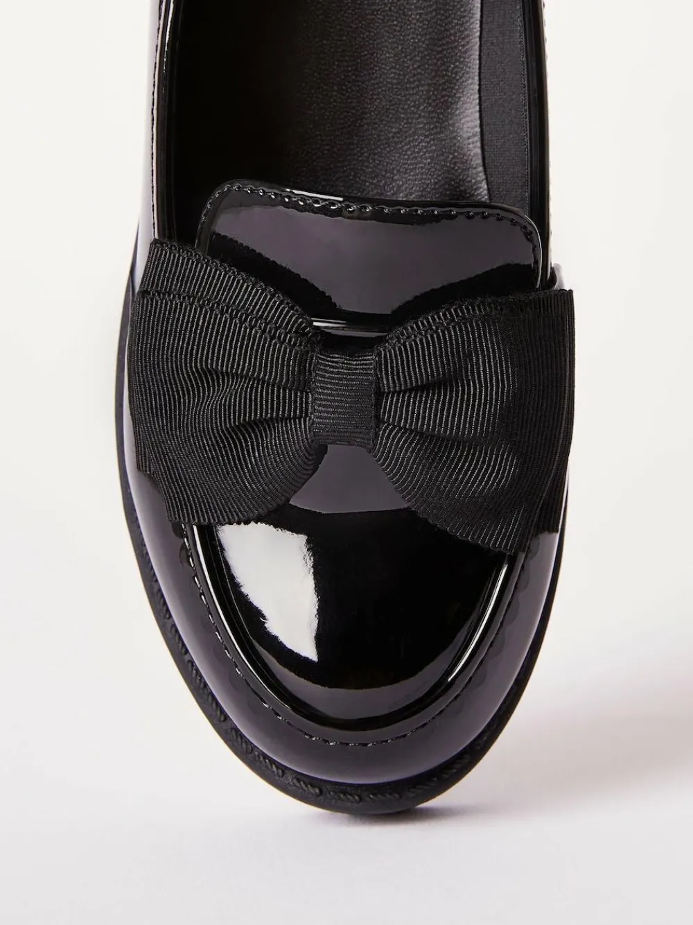 Lipsy Black Wide Fit (G) Patent Chunky Bow Slip On Loafer School Shoes^ Shoes
