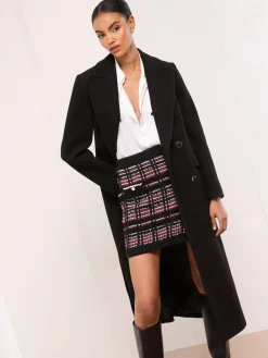 Lipsy Black/Red Checked Boucle Trim Detail Knitted Mini Skirt^Women Skirts