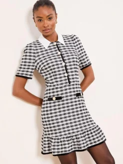Sale Lipsy Black/White Collared Boucle Mini Dress