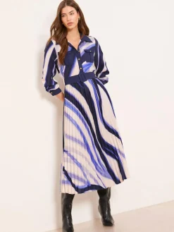 Lipsy Marble Print Woven Pleated Midi Shirt Dress^Women Midi Dresses