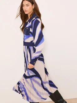 Lipsy Marble Print Woven Pleated Midi Shirt Dress^Women Midi Dresses