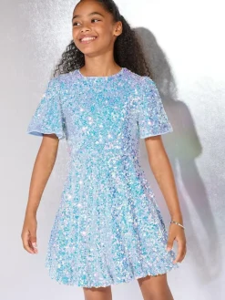 Lipsy Blue Sequin Bubble Hem Party Dress (5-16yrs)^ Occasionwear