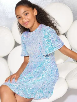 Lipsy Blue Sequin Bubble Hem Party Dress (5-16yrs)^ Occasionwear